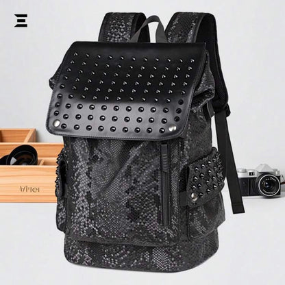 IBRELIA™ Men’s Studded Python Texture Backpack | Large Capacity, Anti-Scratch PU Leather