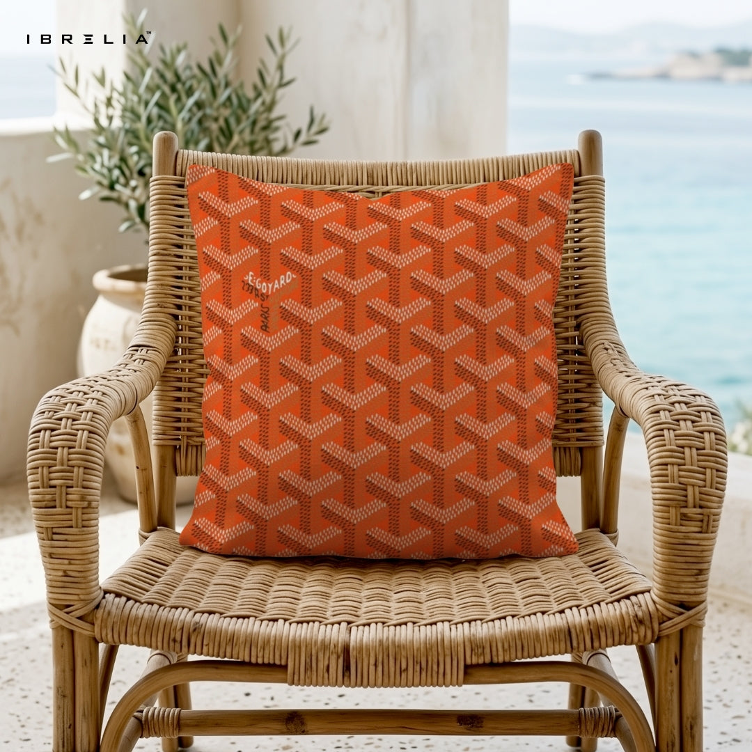 Luxury Orange Monogram Cushion 15x15 Inch | Premium Pattern Designer Pillow | IBRELIA™ IBRELIA