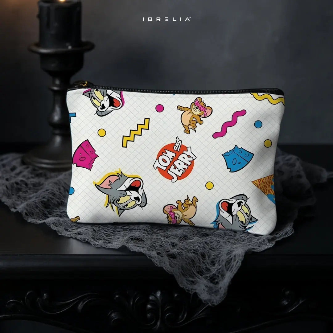 Retro Pop Chase Makeup & Pencil Pouch – Double-Sided Print – IBRELIA™