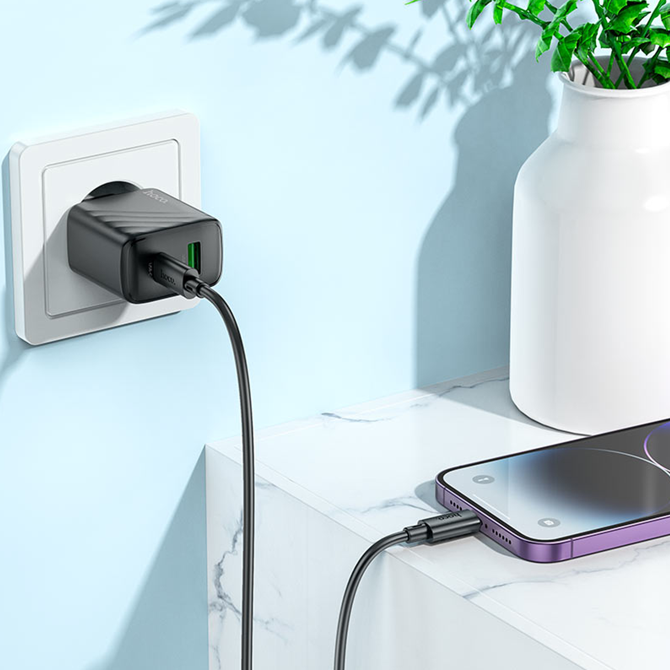 HOCO CS63A Bright PD65W Dual-Port Fast Charger Set (USB-C + USB-A | Includes 1m 60W Type-C Cable | EU Plug) | IBRELIA™
