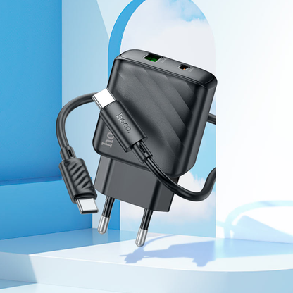 HOCO CS63A Bright PD65W Dual-Port Fast Charger Set (USB-C + USB-A | Includes 1m 60W Type-C Cable | EU Plug) | IBRELIA™