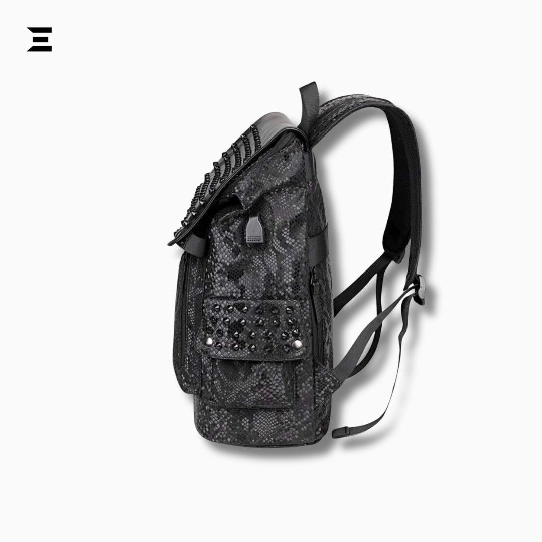 IBRELIA™ Men’s Studded Python Texture Backpack | Large Capacity, Anti-Scratch PU Leather
