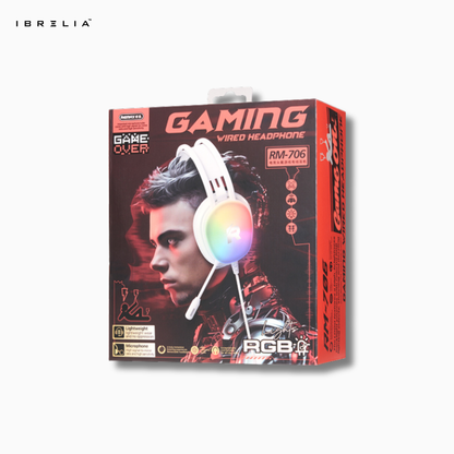 REMAX RM-706 Gaming Wired Headphones | RGB Lights | Noise-Reducing Mic | Lightweight Gaming Comfort | IBRELIA™