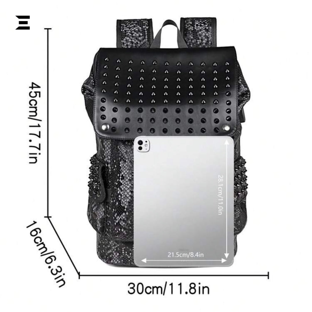 IBRELIA™ Men’s Studded Python Texture Backpack | Large Capacity, Anti-Scratch PU Leather