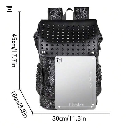 IBRELIA™ Men’s Studded Python Texture Backpack | Large Capacity, Anti-Scratch PU Leather