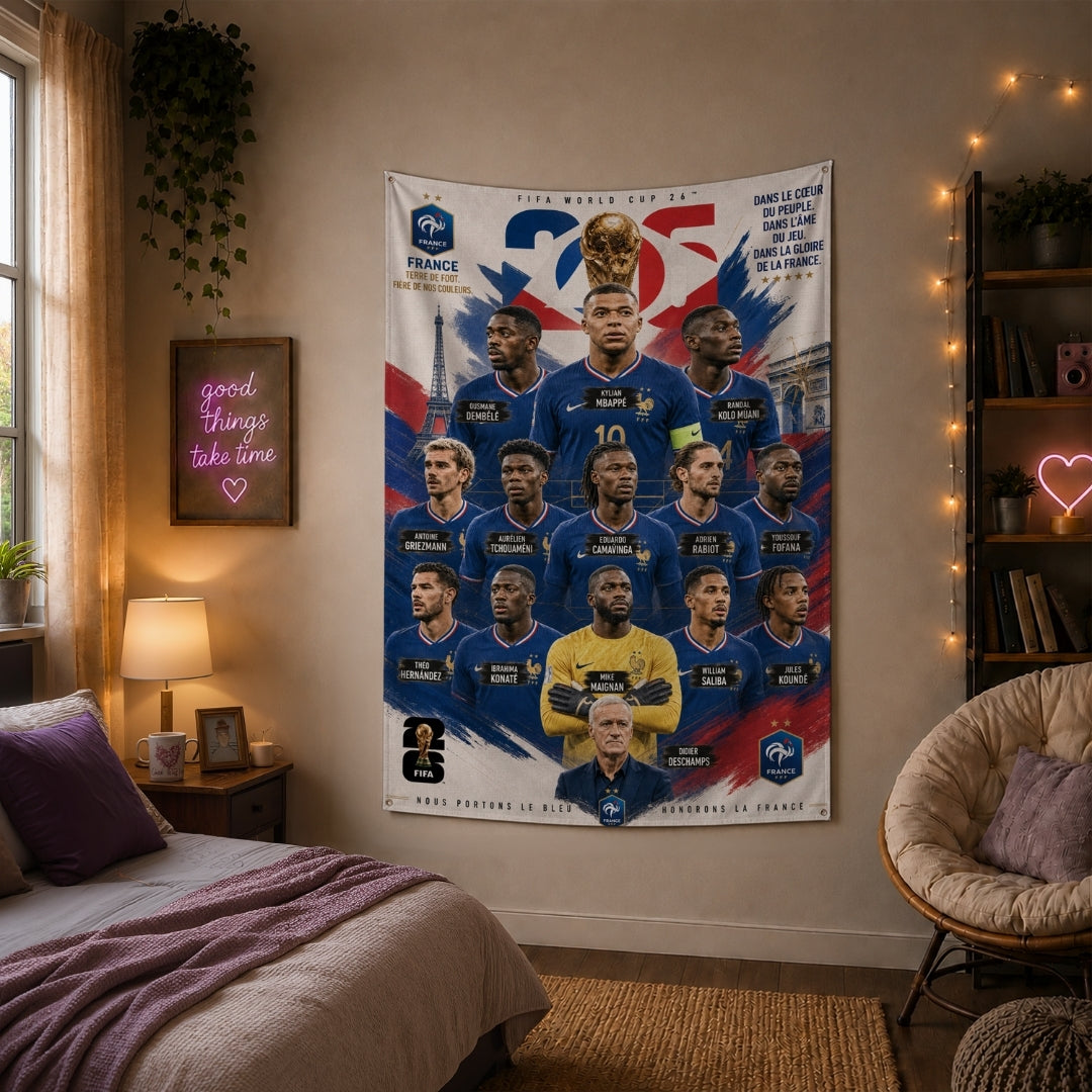 France National Team – FIFA World Cup 2026 Squad – Premium Jute Fabric Tapestry – IBRELIA™