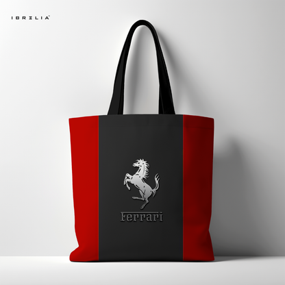 IBRELIA™ Racing Stripe Luxury Tote Bag – Black & Red Premium Jute Tote with Velvet Handles IBRELIA