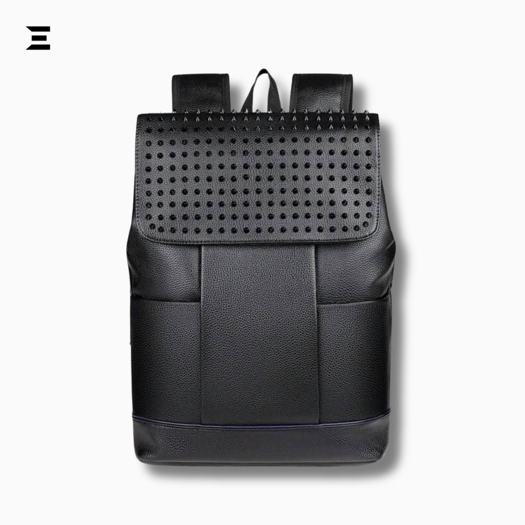 IBRELIA™ Men’s Black Studded Backpack | Premium PU Leather, Lightweight Travel & Office Bag