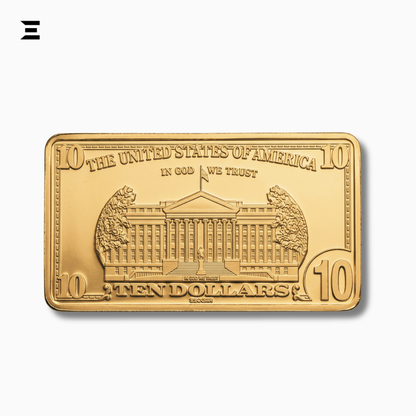 United States Ten Dollar Gold-Tone Collectible Bar | Double-Sided Embossed Miniature Display Piece