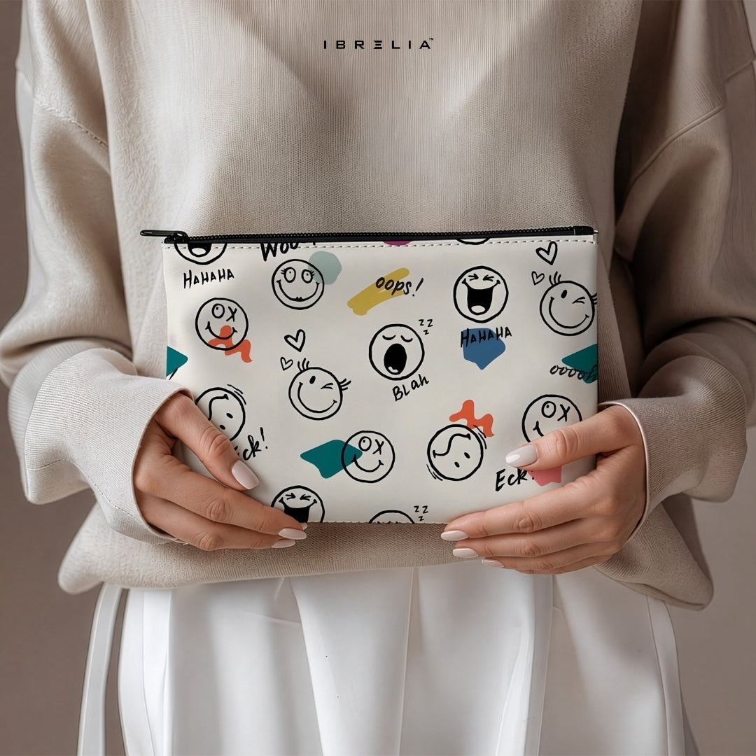 Mood Doodle Pop Makeup & Pencil Pouch – Double-Sided Print – IBRELIA™ IBRELIA