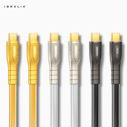 REMAX RC-C166 60W Zinc Alloy Fast Charging Cable (Type-C to Type-C) | Transparent Design | 1.2M Durable Cable | IBRELIA™
