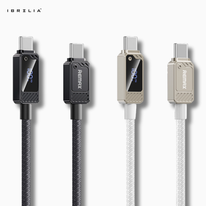 REMAX Suxien RC-C069 100W Zinc Alloy Fast Charging Cable (Type-C to Type-C) | Digital Display | 1.2M Braided Cable | IBRELIA™