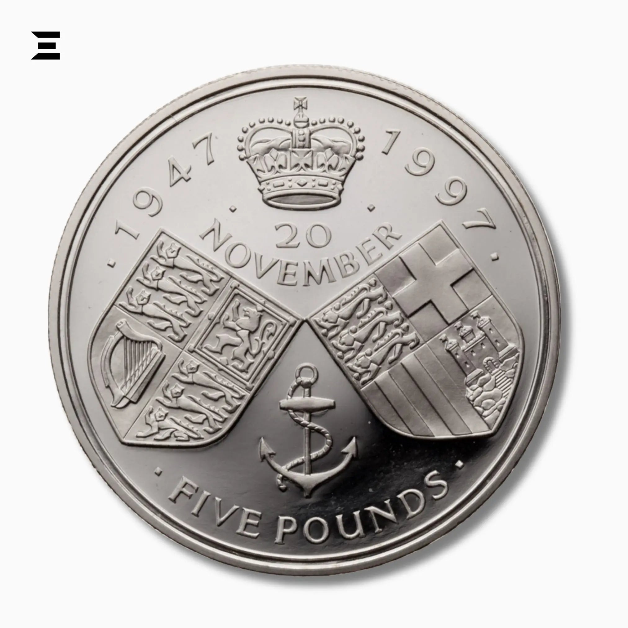 1997 UK £5 Golden Wedding Anniversary Coin – Elizabeth II & Prince Philip - IBRELIA
