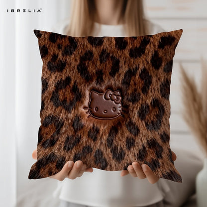 Hello Kitty Leopard Cushion – Cute Animal Print Pillow 15x15 Inch | Aesthetic Fashion Cushion | IBRELIA™ IBRELIA
