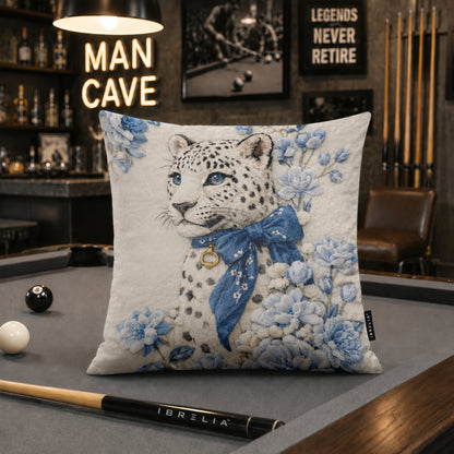 Luxury Snow Leopard Floral Cushion | Premium Velvet Suede | Double-Sided Print