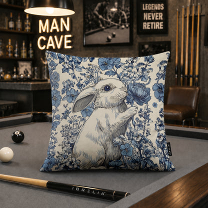Luxury Blue Bunny Botanical Cushion | Premium Velvet Suede | Double-Sided Print