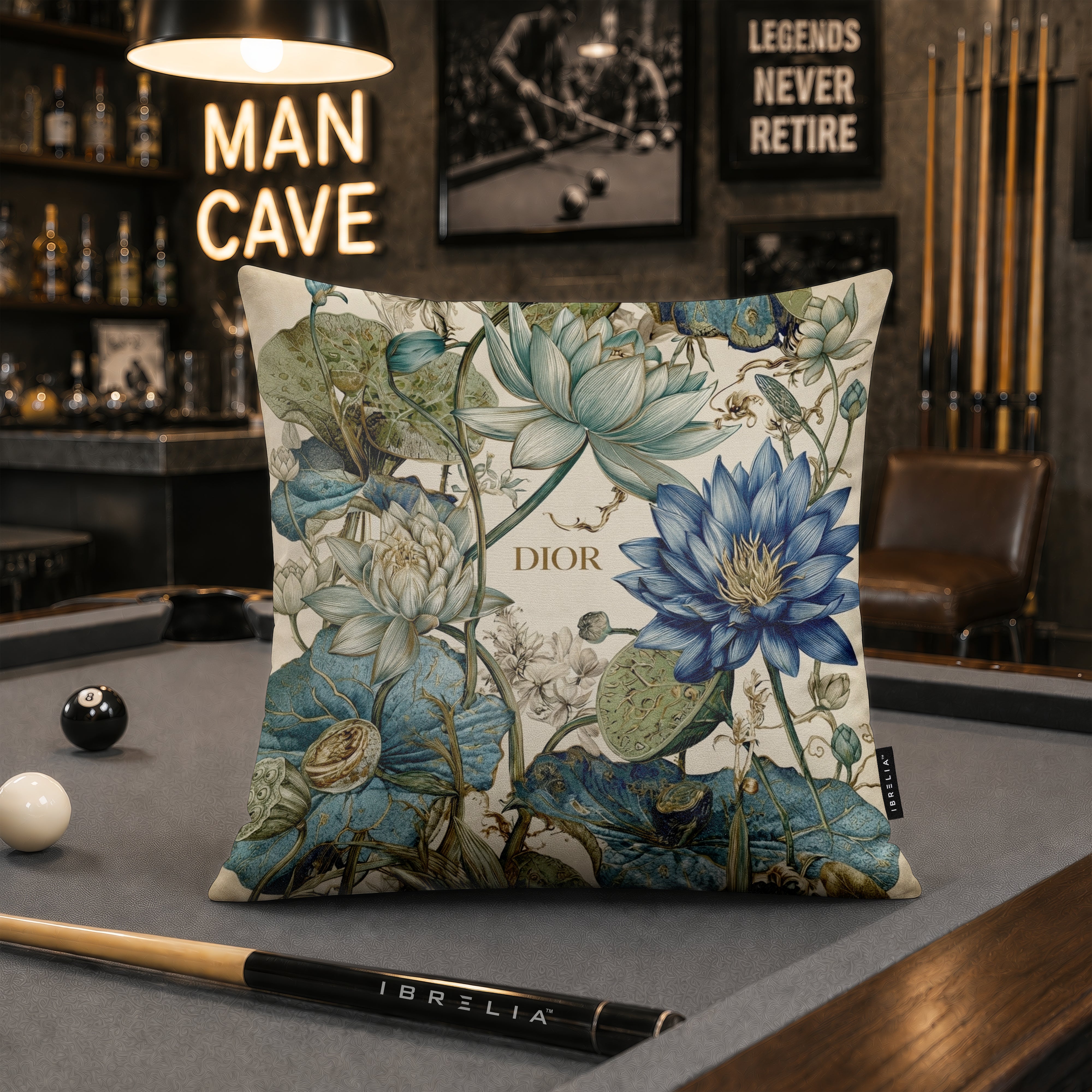 Luxury Blue Botanical Designer Cushion | Premium Velvet Suede | Double-Sided Print