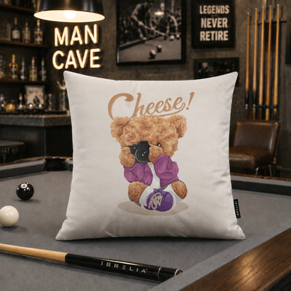 Cheese Teddy Cushion | Premium Velvet Suede | Double-Sided Print