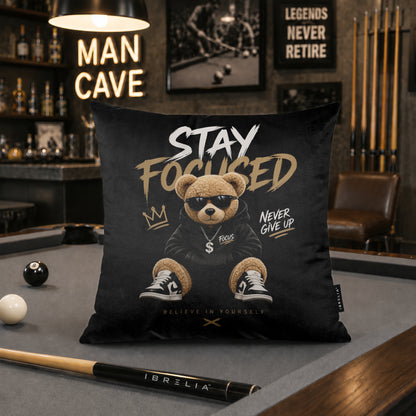 Stay Focused Teddy Cushion | Premium Velvet Suede | Double-Sided Print
