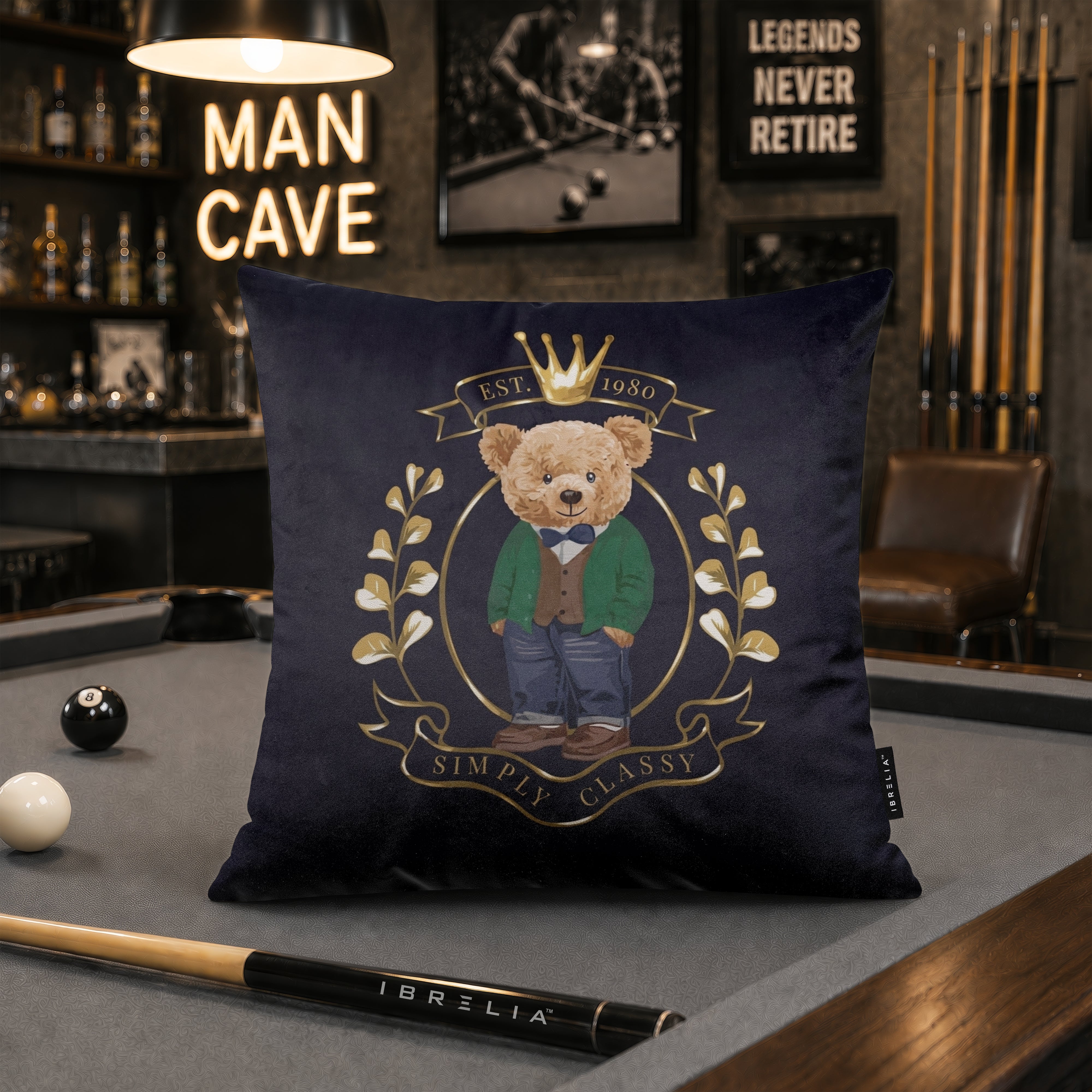Royal Teddy Crest Cushion | Premium Velvet Suede | Double-Sided Print
