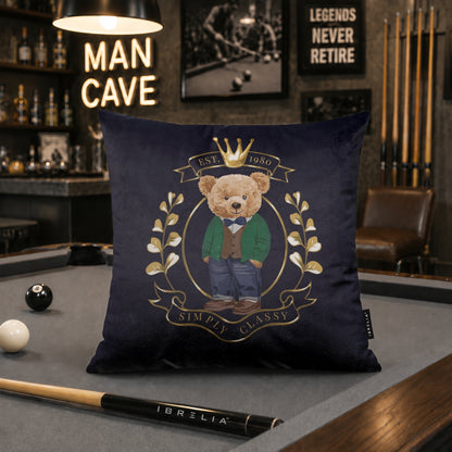 Royal Teddy Crest Cushion | Premium Velvet Suede | Double-Sided Print