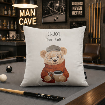 Cozy Teddy Bear Velvet Suede Decorative Cushion | Premium Double-Sided Print
