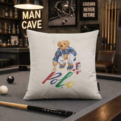 Artist Teddy Bear Velvet Suede Decorative Cushion | Premium Double-Sided Print