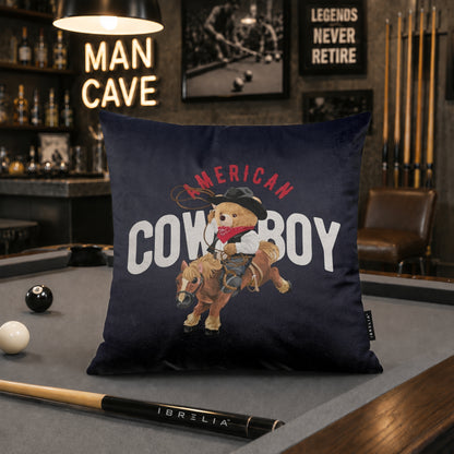Cowboy Teddy Bear Velvet Suede Decorative Cushion | Premium Double-Sided Print