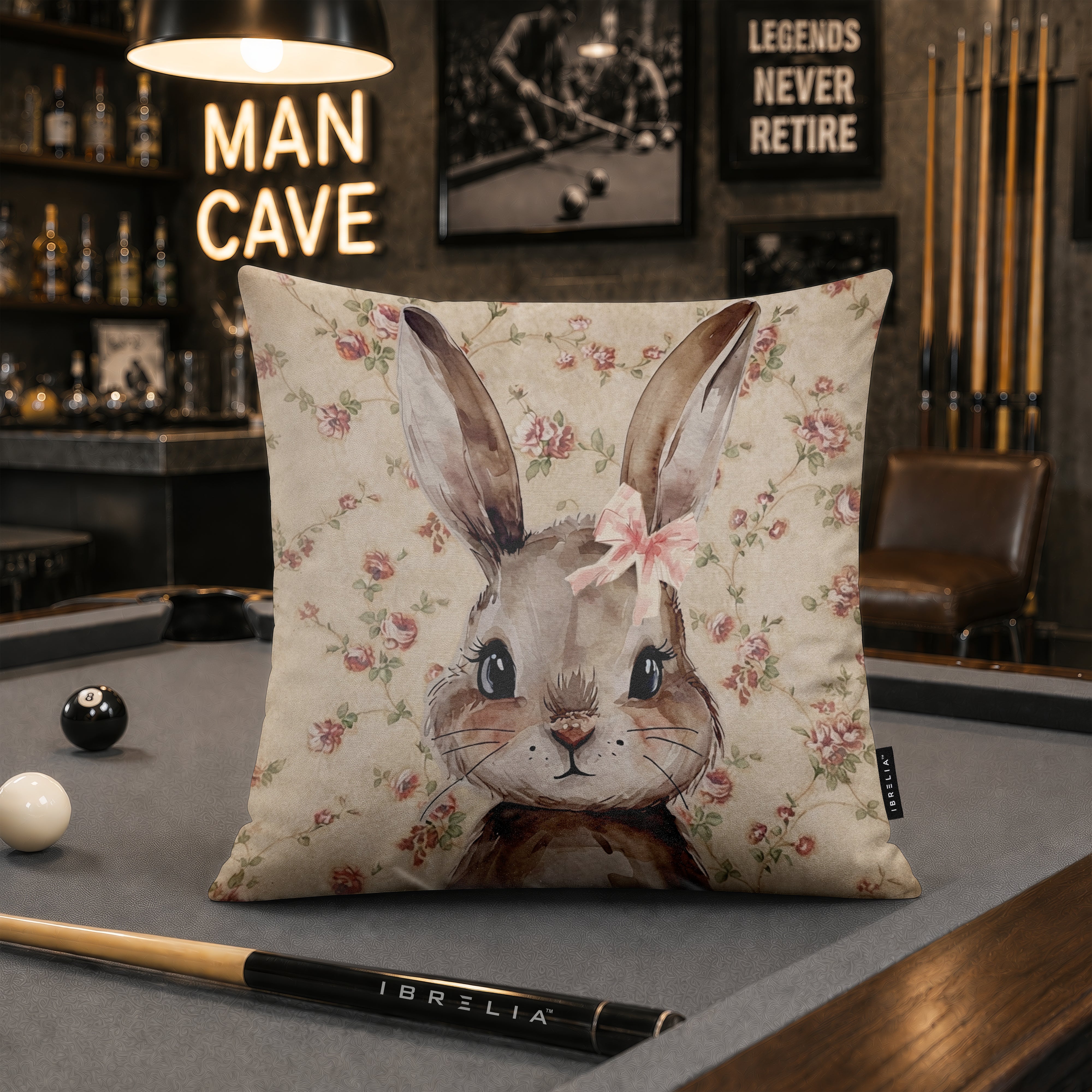 Vintage Floral Bunny Velvet Suede Decorative Cushion | Premium Double-Sided Print
