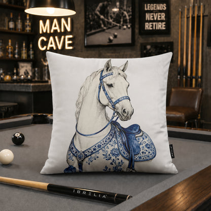 Royal Blue Horse Velvet Suede Decorative Cushion | Premium Double-Sided Print