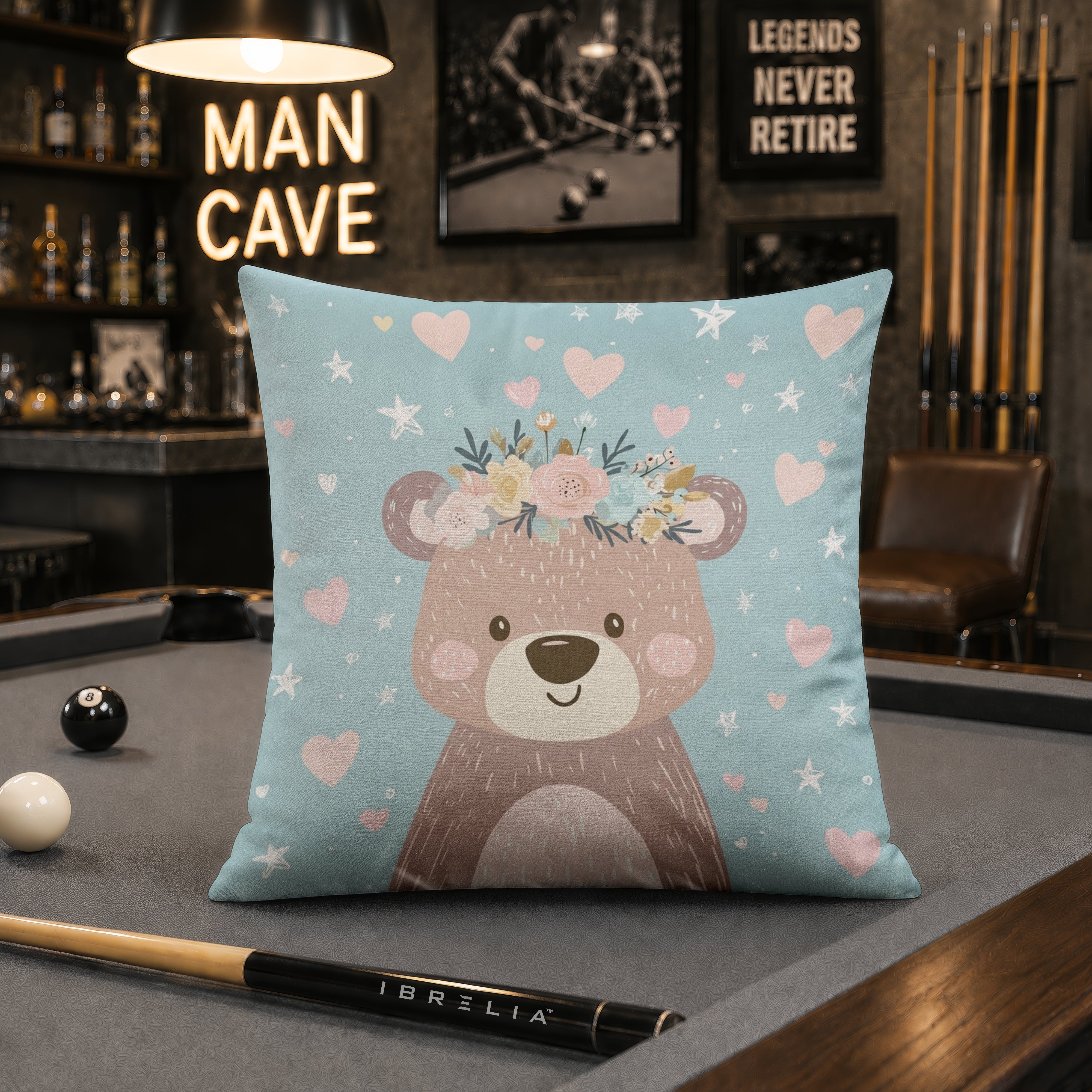 Cute Floral Teddy Bear Cushion | Premium Velvet Suede | Double-Sided Print