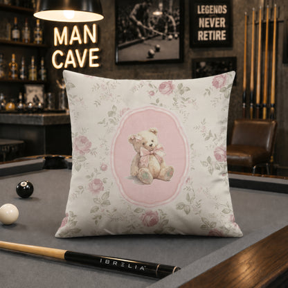 Vintage Floral Teddy Bear Cushion | Premium Velvet Suede | Double-Sided Print