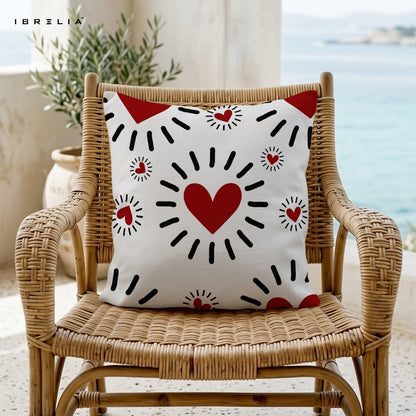 Red Heart Pattern Cushion – 15x15 Inch Decorative Pillow | Love Theme Cushion | Double-Sided Print | Premium Fibre Filling | IBRELIA™ IBRELIA
