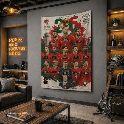 Portugal National Team – FIFA World Cup 2026 Squad – Premium Jute Fabric Tapestry – IBRELIA™
