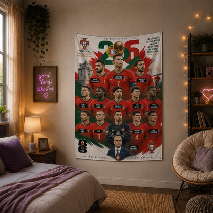 Portugal National Team – FIFA World Cup 2026 Squad – Premium Jute Fabric Tapestry – IBRELIA™