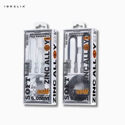 REMAX Lyncharge RC-C168 4-in-1 Fast Charging Cable | 60W | USB-A + USB-C to Type-C + Lightning | Zinc Alloy | IBRELIA™