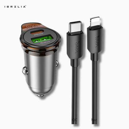 HOCO NZ16A Rigorous 43W Dual-Port PD25W + QC3.0 Car Charger Set (C to iP) | Mini Fast Charger | IBRELIA™