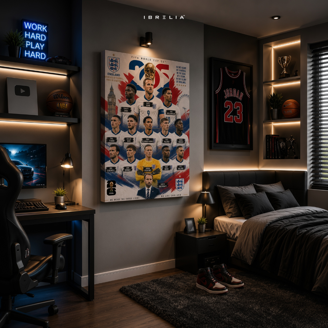 England FIFA World Cup 2026 Team Wall Art – Three Lions Football Poster | IBRELIA™