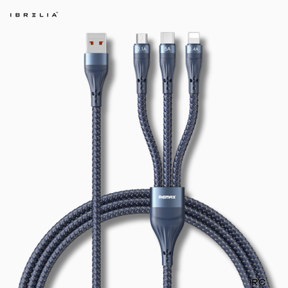 REMAX Whirly 5A 3-in-1 Fast Charging Cable RC-199th | USB-A to Type-C + Micro-USB + Lightning | IBRELIA™