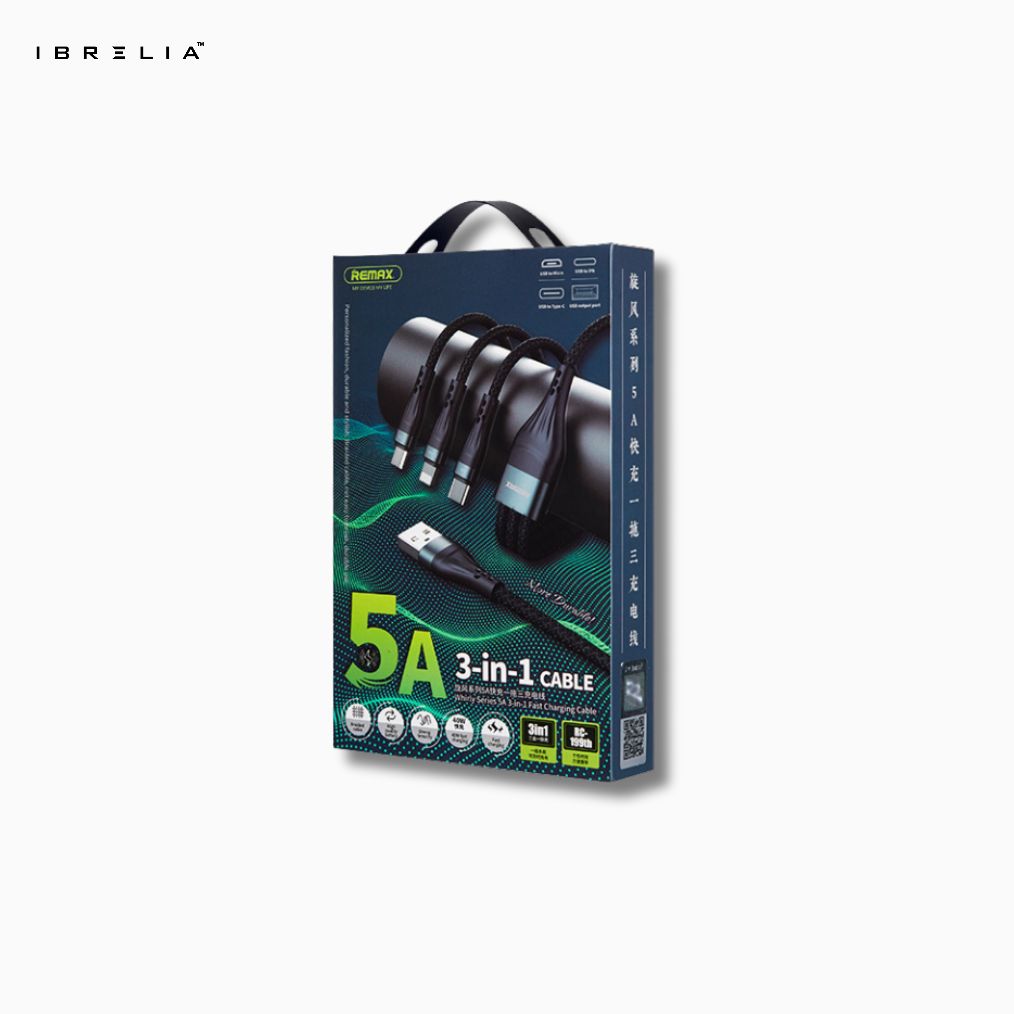 REMAX Whirly 5A 3-in-1 Fast Charging Cable RC-199th | USB-A to Type-C + Micro-USB + Lightning | IBRELIA™