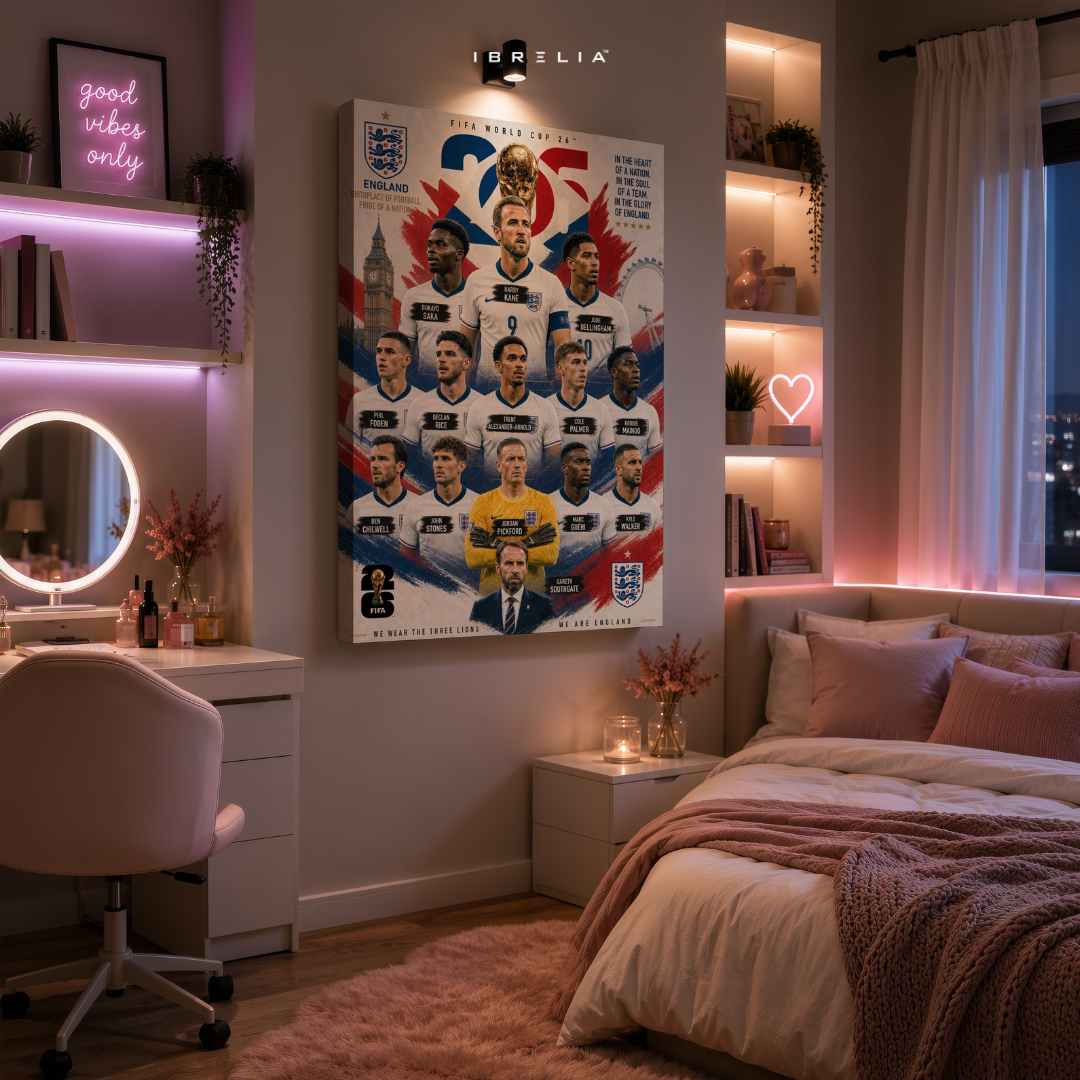 England FIFA World Cup 2026 Team Wall Art – Three Lions Football Poster | IBRELIA™