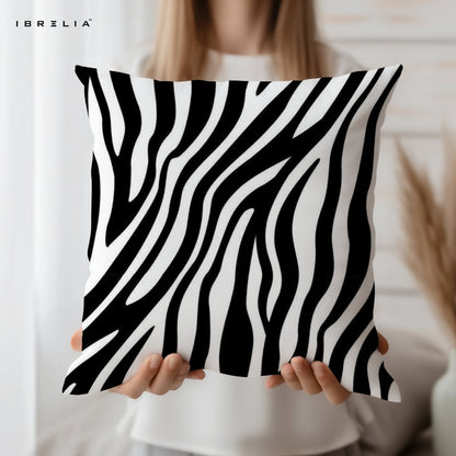 Zebra Pattern Cushion – 15x15 Inch Decorative Pillow | Black & White Animal Print Cushion | Double-Sided Print | Premium Fibre Filling | IBRELIA™ IBRELIA