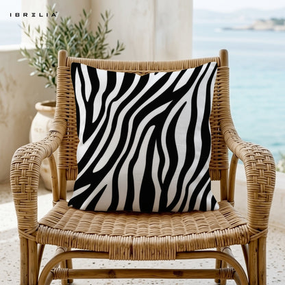 Zebra Pattern Cushion – 15x15 Inch Decorative Pillow | Black & White Animal Print Cushion | Double-Sided Print | Premium Fibre Filling | IBRELIA™ IBRELIA