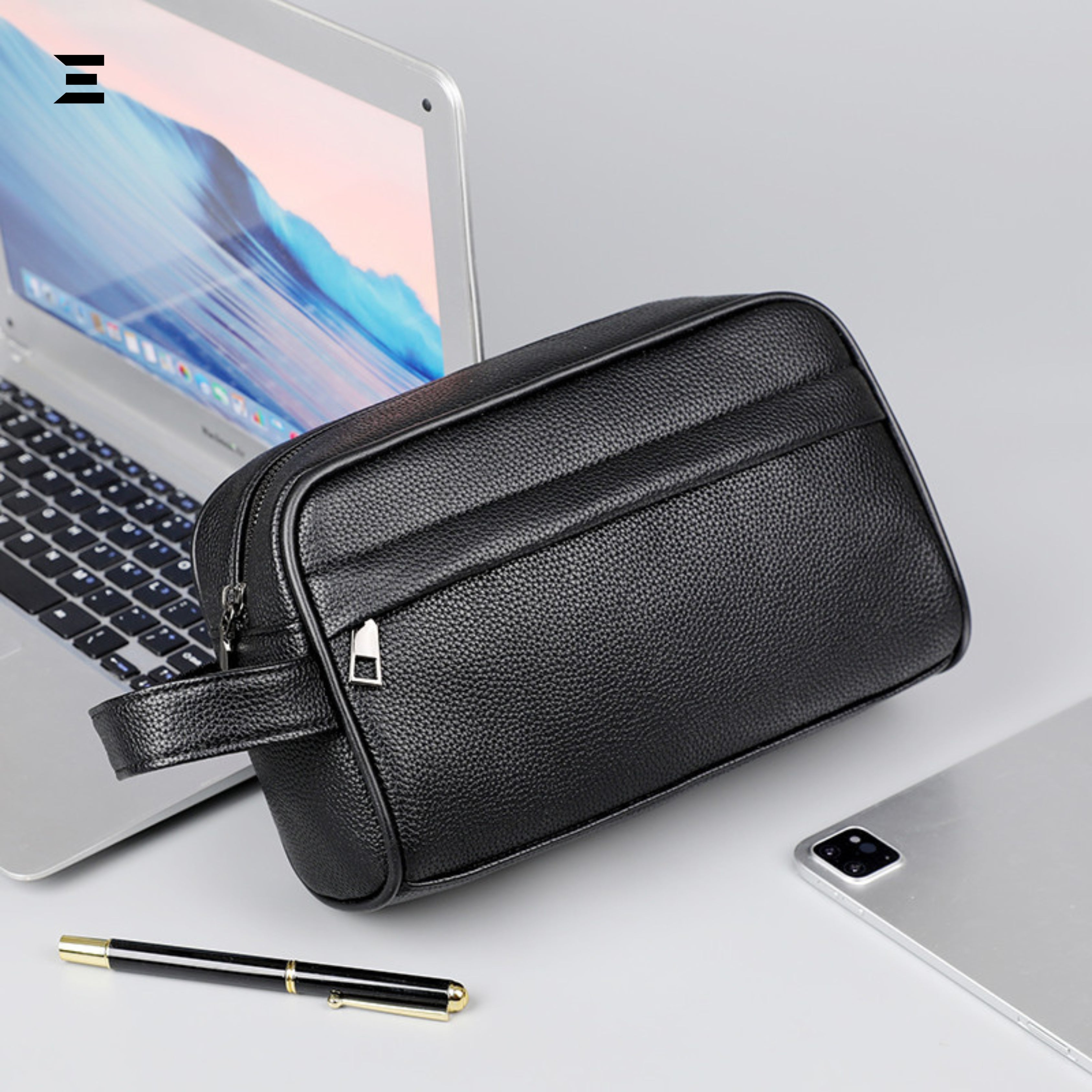 IBRELIA™ All-Black EDC Bag – Waterproof PU Leather Everyday Carry Organizer IBRELIA