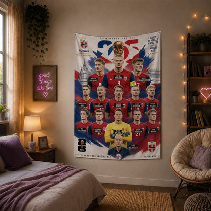 Norway National Team – FIFA World Cup 2026 Squad – Premium Jute Fabric Tapestry – IBRELIA™