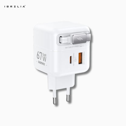 REMAX Doly 67W GaN Charger with Retractable Type-C Telescopic Cable CA01 | IBRELIA™