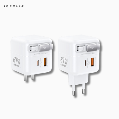 REMAX Doly 67W GaN Charger with Retractable Type-C Telescopic Cable CA01 | IBRELIA™