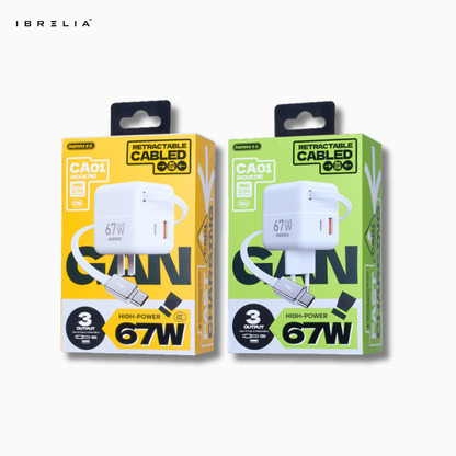 REMAX Doly 67W GaN Charger with Retractable Type-C Telescopic Cable CA01 | IBRELIA™