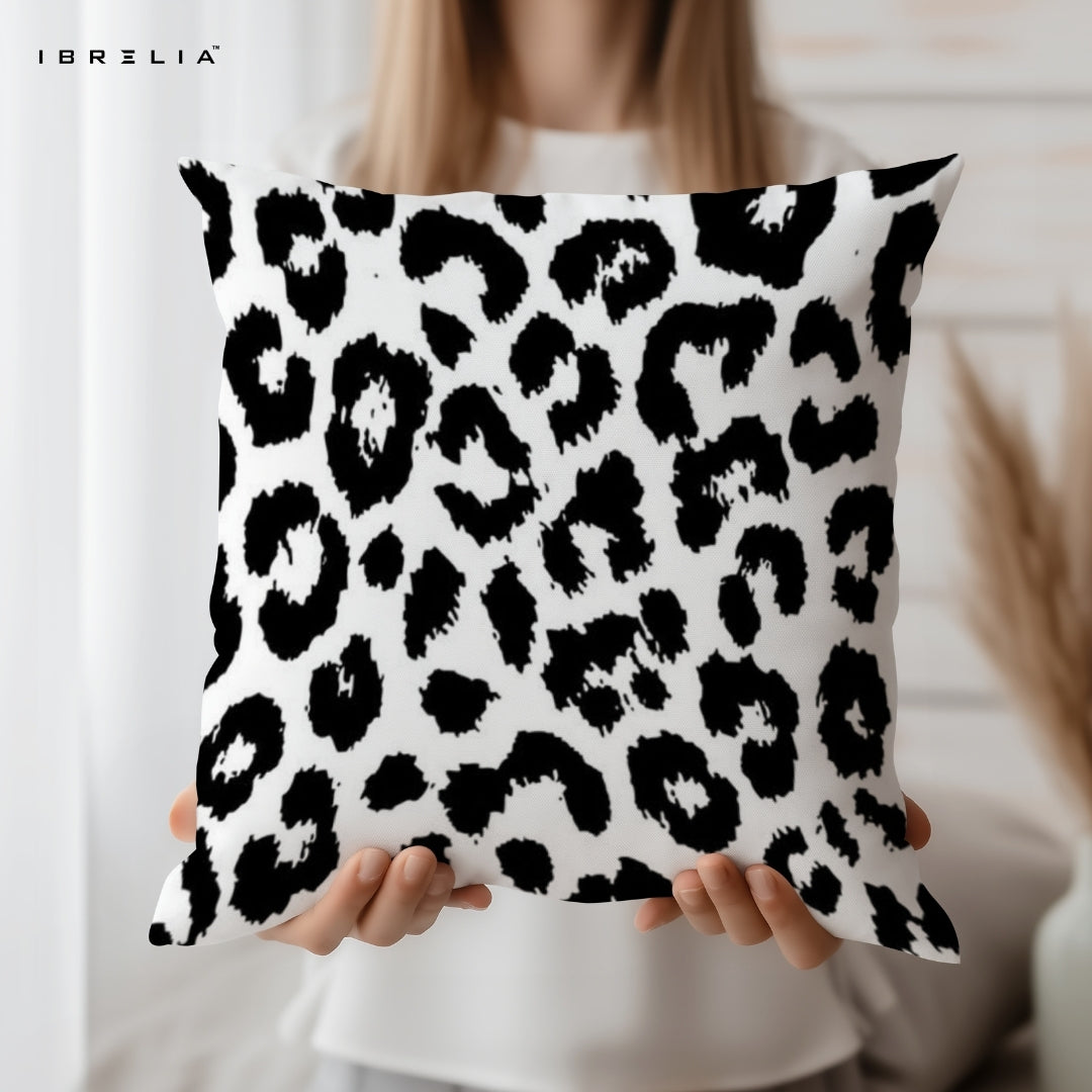 Leopard Print Cushion – 15x15 Inch Decorative Pillow | Black & White Animal Print Cushion | Double-Sided Print | Premium Fibre Filling | IBRELIA™ IBRELIA