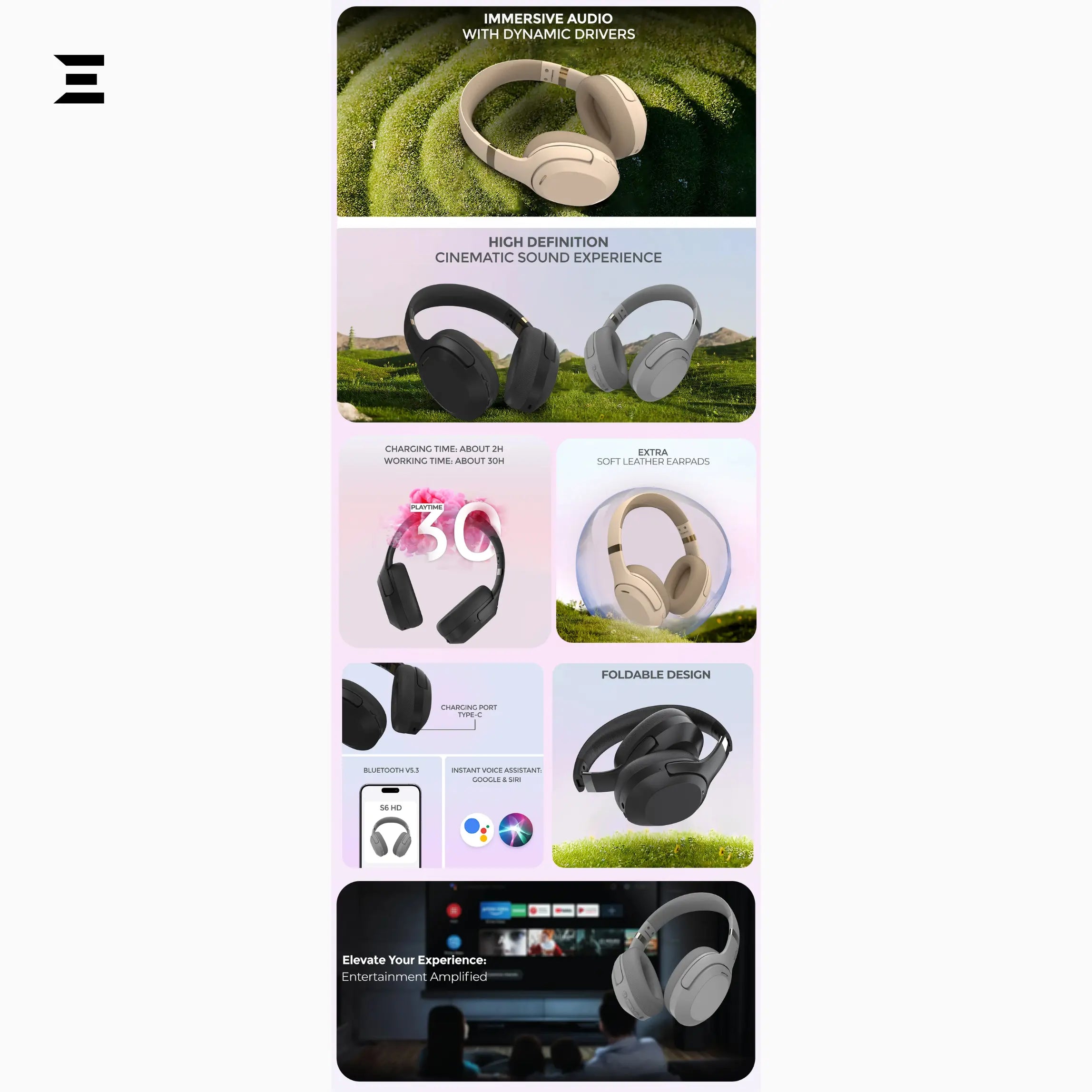 FASTER S6 HD Wireless Stereo Headphones – Bluetooth 5.2, 20H Playtime, Deep Bass IBRELIA